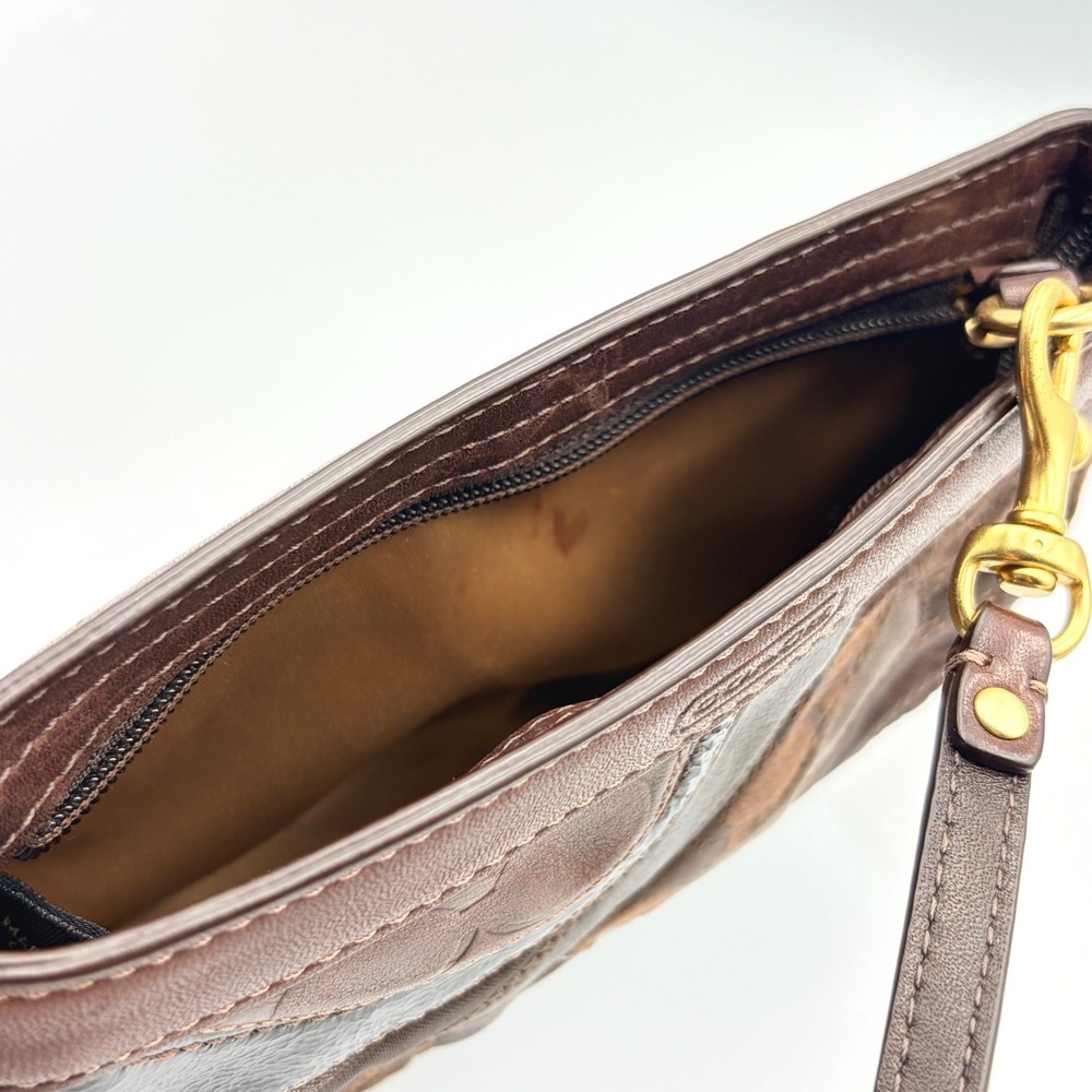 Vintage Coach Zoe Patchwork Y2K Mini Bag Metallic Gold Brown Top Handle Wristlet - Picture 14 of 15